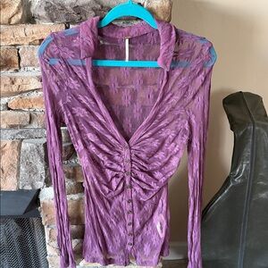 Free People Purple Sheer Ruched Top